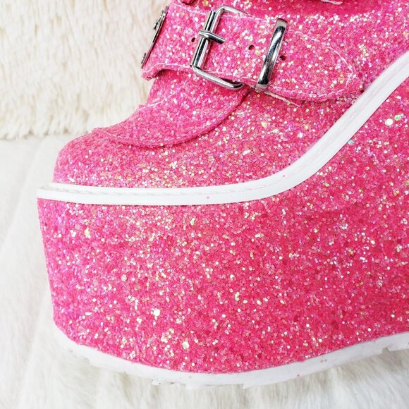Swing Pink Cyber Punk Platform Glitter Heart Plate Boots - Picture 15 of 15